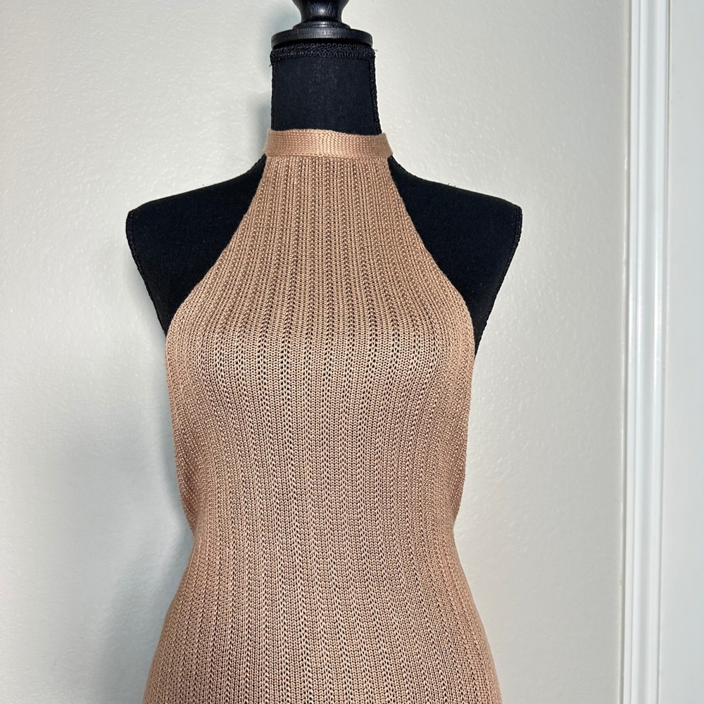 Flook the Label Zadia Knit Halter Maxi Dress Tan REVOLVE Slinky Resort Medium - Picture 4 of 14